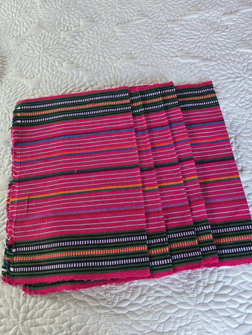 Handwoven Bright Pink Set Of Six Guatamalen Placemats & Napkins Newl
